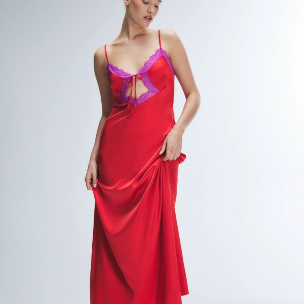 Savage X Fenty Red Chemise with Purple Lace